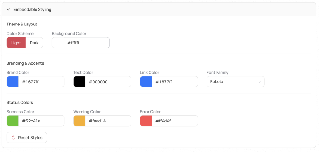 Options for styling your embeddable